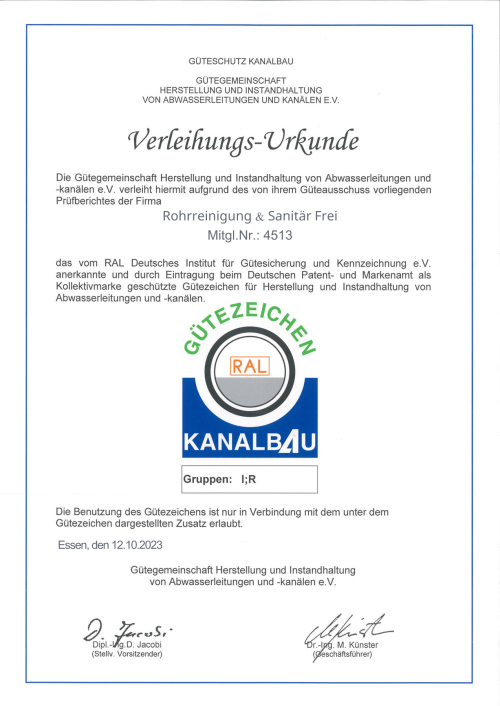 Rohrreinigung & Sanitär Frei Mitgl.Nr. 4513